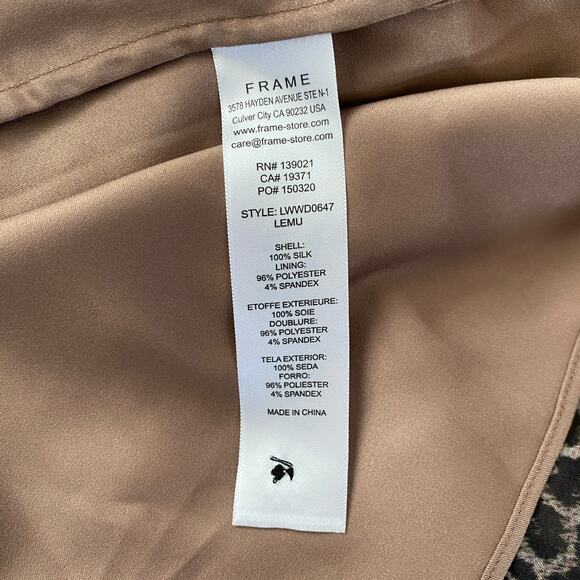 NWT Frame Tie Neck Silk Mini Dress Sz S Leopard Animal Print Long Cuff Sleeves - Picture 7 of 10